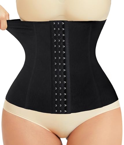 LODAY Waist Trainer Corset Shapewear Tummy Control Body Shaper Waist Cincher for Women Postpartum Belly Band Wrap(S,Black(hook))