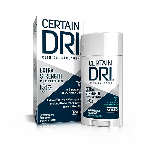 Certain Dri Extra Strength Clinical Antiperspirant Solid Deodorant, Hyperhidrosis Treatment for Men & Women, Powder Fresh, 1.7oz, 1 Pack