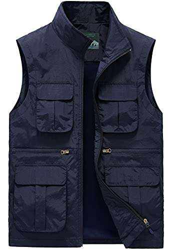 Panegy Men's Plus Size Classic Cargo Carrier Utility Vest Lightweight Quick Dry Fitted Jacket Sleeveless Coat for Hiking Fishing Photo Safari Travel Dark Blue XXL