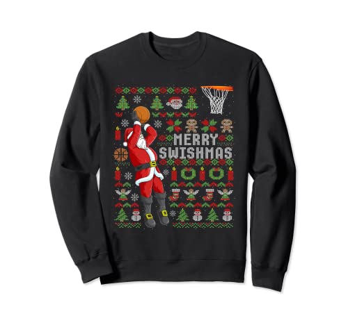 Santa Playing Basketball Ugly Christmas Sweater Holiday Tee Sweatshirt