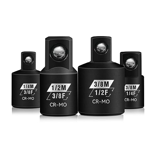 BLACKROBOT 4 Piece Impact Socket Adapter Set, 1/4' 3/8' 1/2' SAE Drive Socket Adapter Set, Square Adapter and Reducer Conversion Set for Impact Driver Wrench, Cr-Mo Steel