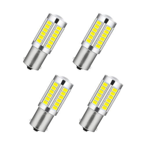 UGSHY 4 Pack Car LED Turn Tail Brake Signal Light, 1156 33SMD Super Bright Light Bulbs, Reversing Light, for 12V Interior RV Camper Trailer Lighting Back Up Reverse Lights (White)
