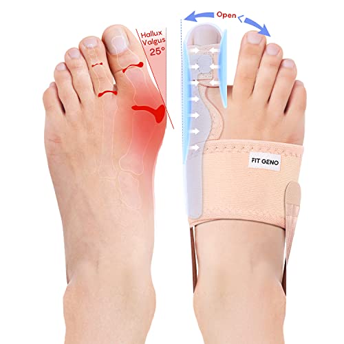 Fit Geno Bunion Corrector for Women & Men Big Toe: Adjustable Bunyon Correction w/Brace for Day & Night - 2 Pcs Comfortable Big Toe Straighteners & Separators for Hallux Valgus Pain Relief