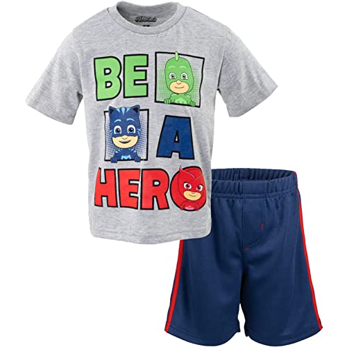 PJ Masks Catboy Gekko Owlette Toddler Boys Graphic T-Shirt Mesh Shorts Outfit Set Grey/Blue 4T