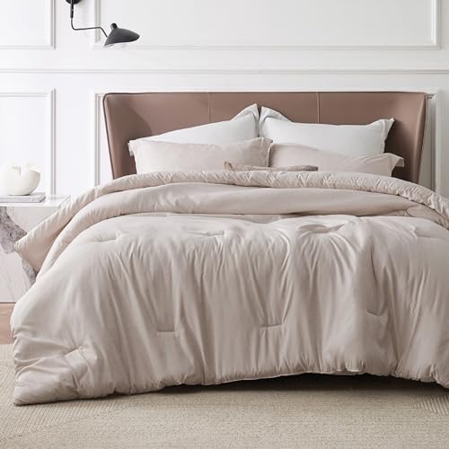 Bedsure King Comforter Set Kids - Warm Taupe King Size Comforter, Soft Bedding for All Seasons, Cationic Dyed Bedding Set, 3 Pieces, 1 Comforter (104'x90') and 2 Pillow Shams (20'x36'+2')