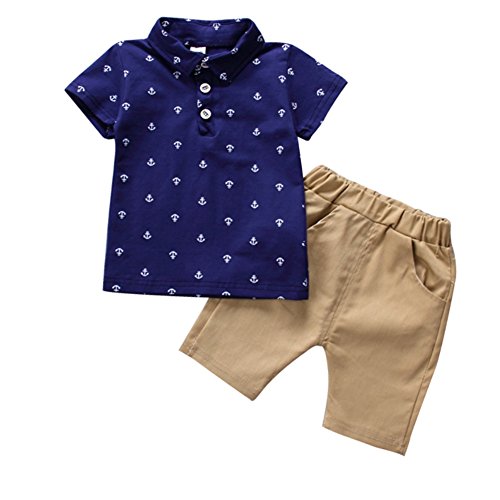 Weixinbuy Little Baby Boy Short Sleeve Lapel Shirt + Shorts Outfit 2 Pcs Clothes Set Blue