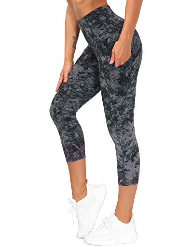 THE GYM PEOPLE Thick High Waist Yoga Pants with Pockets, Tummy Control Workout Running Yoga Leggings for Women (Large, Z- Capris GrayMarble)