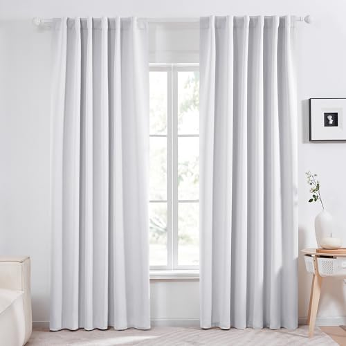 Deconovo Solid Back Tab Curtains Blackout Curtains Thermal Insulated Drapes and Curtains Room Darkening Curtains for Bedroom 52Wx95L Inch Greyish White 1 Set