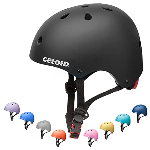 CELOID Kids Bike Helmet,Toddler Skateboard Helmets for Ages 8-14 Years Boys Girls，Adjustable Multi-Sport Bicycle Skateboarding Football Roller Skating Scooter Rollerblade Balance Bike Helmet,Black