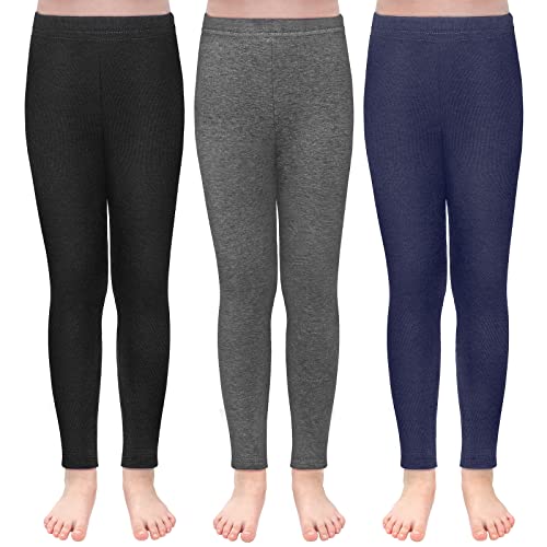 TODDOR 3 Pack Girls Winter Fleece Lined Leggings Stretchy Solid Velvet Pants Warm and Soft Tights for Kids