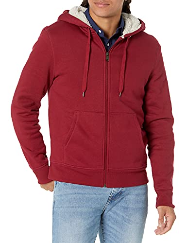 Amazon Essentials Men's Sherpa-Lined Full-Zip Hooded Fleece Sweatshirt, Red, Large