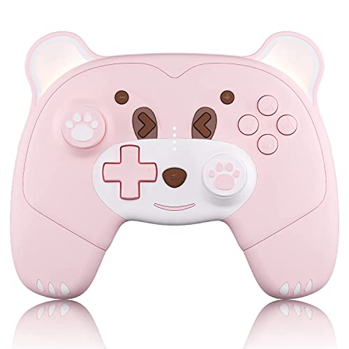 Mytrix Pink Wireless Controller Compatible with Nintendo Switch/Switch Lite, Cute Pro Controller with Macro, Wake-Up, Headphone Jack, Turbo, Motion, Vibration, Ergonomic Breathing Light, Gift for Gamer Girls Boys