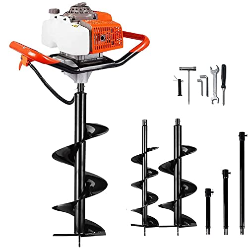 DC House 63CC 3.4HP 2 Stroke Gas Powered Auger Post Hole Digger with 2 Earth Auger Drill Bits 6' & 10' + 3 Extension Rods for Farm Garden Digging/Drilling/Planting (Subcontract delivery)