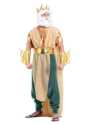 Plus Size Poseidon Costume for Men, Sea God Dress-Up, Greek God Robe with Accessories for Halloween & Fantasy 2X Gold