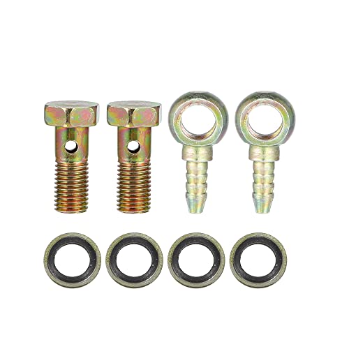 A ABSOPRO Banjo Bolt M8x1 Banjo Hose Barb Bolt Fittings Brake Line Fitting Adapter with Copper Washers for Motorcycle Car (Set of 2)