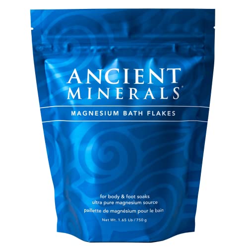 Ancient Minerals Magnesium Bath Flakes of Pure Genuine Zechstein Chloride - Resealable Magnesium Supplement Bag That Will Outperform Leading Epsom Salts (26.4 Ounce)
