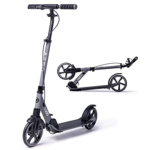 Aero Big Wheels Kick Scooter for Kids Ages 8-12, Teens and Adults. Commuter Adult Scooters with Hand Brake, Rubber mat, Shock Absorption, Foldable and Height Adjustable