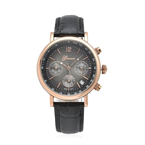 Shop LC Genoa Japanese Movement Multi Functional Chronographic Dial Watch with Black Color Leather Strap Size 7.-8.5' (38mm) Birthday Mothers Day Gifts for Mom