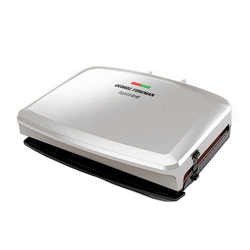 George Foreman 5-Serving Removable Plate Electric Indoor Grill and Panini Press - White Gold with Bronze Plates, 110 Volts