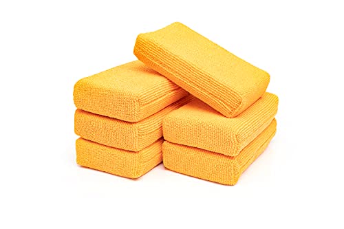 The Rag Company - The Pearl Microfiber Detailing Applicator Sponges - Versatile Detailing Tool, Extra Absorbent, Able to Withstand Numerous Uses, 3in x 5in, Orange (6-Pack)