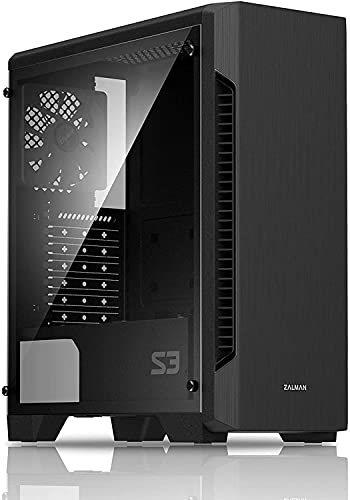 Zalman S3 TG - ATX Mid Tower Computer PC Case - Tempered Glass Side Panel - 3 x 120mm Case Fan Pre-Installed, Black