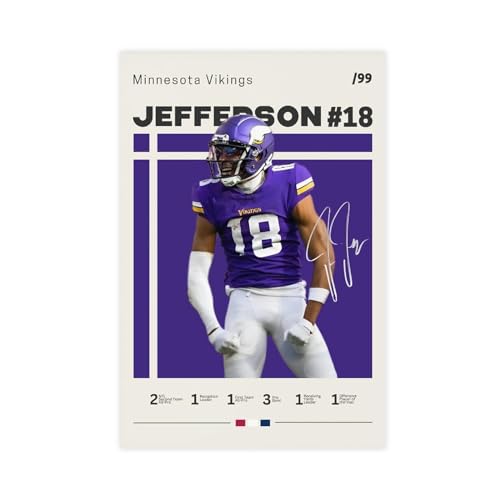 Radioisld American Football Justin Jefferson Canvas Poster 12x18inch Unframed
