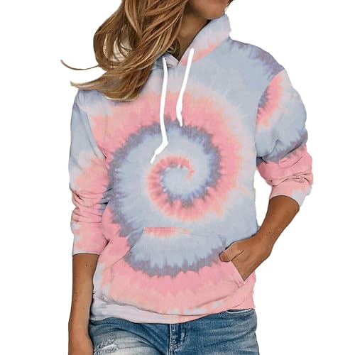 BLUBUKLKUN october 2023 Hoodie for Women Tie Dye Sweatshirt Teen Girl Button Down Teen Tops Casual Long Sleeve Oversize Pullover (Pink #4, S)