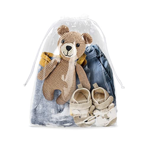 APQ Clear Drawstring Bag, 12 x 16 Inches. Pack of 100 Clear Plastic Drawstring Bags. 2 Mil Drawstring Clear Plastic Bags. Waterproof Clear Plastic Bags Drawstring for Cosmetics, Toiletries