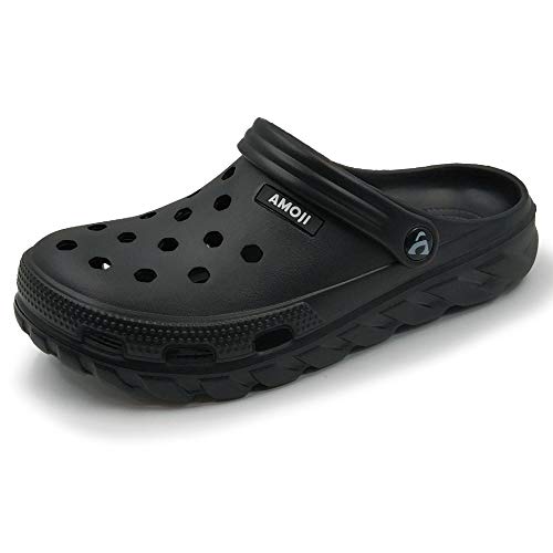Amoji Garden Clogs Shoes Garden Shoes Outdoor Slippers Gardening Shoes Summer Water Clogs Yard Shoes Adult Male Female AA1521 Black Size 10.5 Women/9 Men