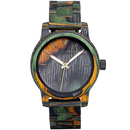 BOBO BIRD Men Wooden Watch Fashion Quartz Analog Wristwatch Colorful Handmade Wooden Watches for Men (Green-Wood)