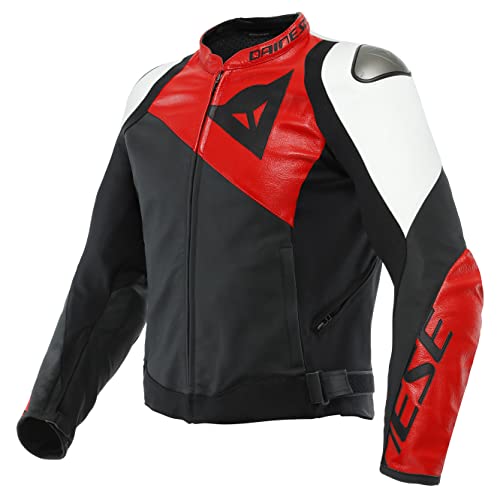 Dainese Sportiva Mens Leather Motorcycle Jacket Black/Lava Red 60 EUR