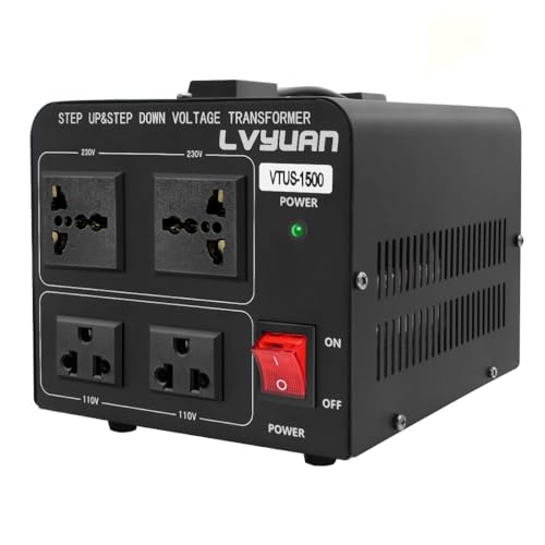 Yinleader 1500W Step Up & Step Down Voltage Transformer Converter 110V to 220V or 220V/230V/240V to 110V/120V Power Converter w/US Power Cord,Circuit Breaker Protection