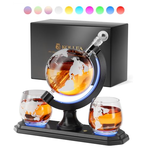 Gifts for Men Dad, Kollea Whiskey Globe Decanter Set with 7 Color Light, Unique Dad Birthday Gift Ideas, Cool Anniversary Stuff Present for Him Husband, Decanter for Liquor Alcohol Scotch