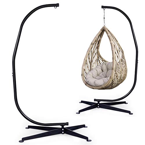 Giantex Hammock Chair Stand Only, Heavy Duty Steel C-Stand for Hanging Chair, 360° Rotation Egg W/Carabiner, 2' Diameter Pipe, 81.5' H Hugglepod Swing Outdoor Indoor