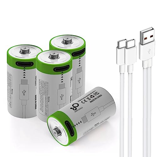 Lankoo Rechargeable CR2 Lithium ion Battery, High Capacity 3.7V 300mAh Rechargeable RCR2 CR15H270 15270 Batteries, Fast Charge, 1200 Cycle with USB Type C Port Cable, Constant Output (4 Pack)