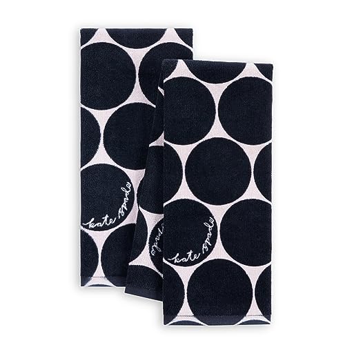 Kate Spade New York Joy Dot Kitchen Towels 2-Pack Set, Absorbent 100% Cotton Velour, Black/Beige, 17'x28'