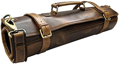 Rustic Town Genuine Leather Chef Knife Roll All Purpose Chef Roll, Brown, L, Knives Organiser