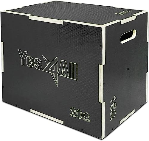 Yes4All 3 in 1 Non-Slip Wooden Plyo Box - Black - 24 x 20 x 16 - Upgraded ASIN