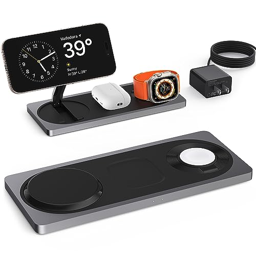 Wireless Charger Pad, 3 in 1 Faster Mag-Safe Wireless Charging Station for iPhone 14,13,12 Pro Max/Pro/Mini/Plus, Apple Watch Ultra 8/7/SE/6/5/4/3/2/1, AirPods pro/2/3(Black)
