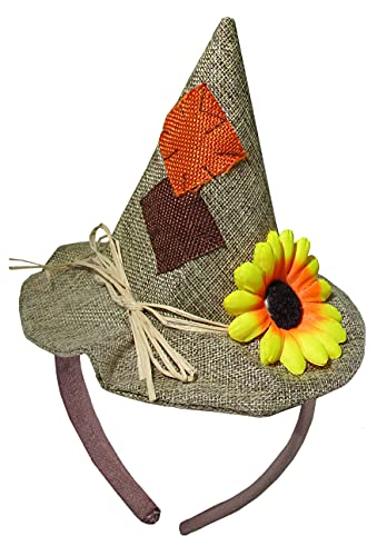 Unisex Adults Mini Scarecrow Hat On Headband Flower Halloween Costume Accessory (Light Brown)