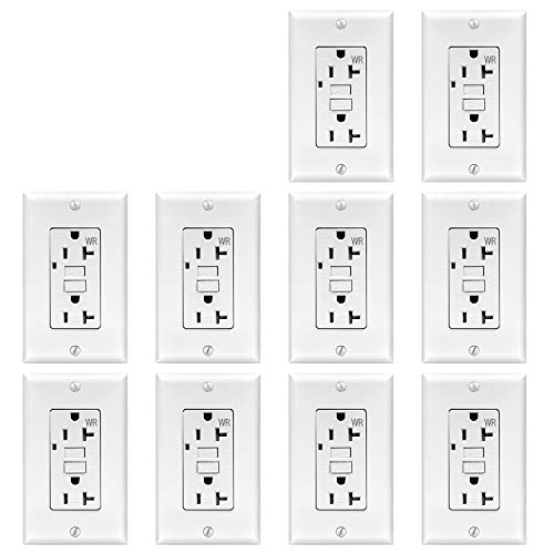 TOPELE 20Amp GFCI Outlet 125 Volt Tamper-Resistant, Weather-Resistant Receptacle, LED Indicator Lights, 1 Wall Plate and Screws Included, White, Pack of 10, UL Listed