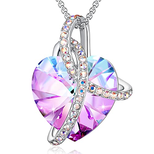 PLATO H Heart Crystal Necklace for Women Girl Colorful Stones Pave Twist Knot Pendant in Box Dainty Jewelry Anniversary Valentines Gifts for Her