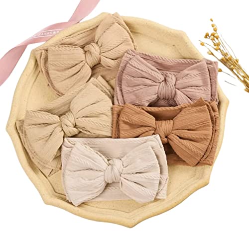 Baby Girl Headbands and Bows. Soft Neutral Headbands; Baby Girl Hair Bows; Headbands for Baby Girls; Nylon Headbands; Baby Bow headbands; (5 PACK); By LOQA Baby & Co;