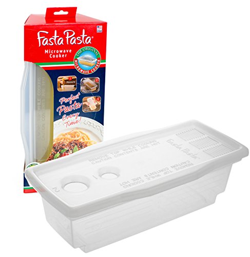 The Original Fasta Pasta Microwave Cooker with Lid & Built-in Strainer-No More Messes, Waiting for Water to Boil, or Sticky Noodles-Perfect Al Dente Pasta Every time- Patented Design, It Really Works