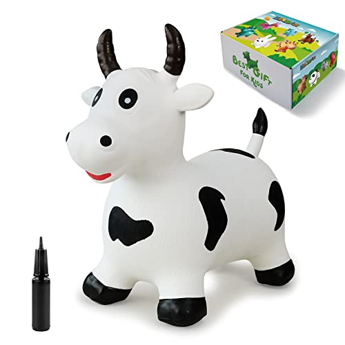 HotMax Bouncy Horse, Inflatable Bouncing Animal Hopper for Toddlers or Kids, Ride on Rubber Jumping Toys for Boy or Girl Birthday Gift (White Cow)
