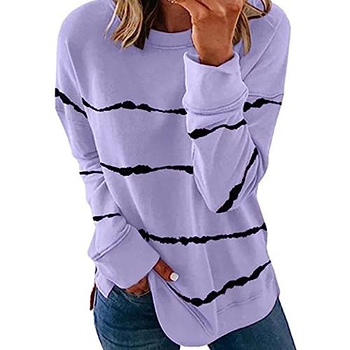MFNDVD Going Out Tops for Women Trendy Womens Long Sleeve Striped Tops Casual Crewneck Sweatshirts Graphic Plus Size Fall 2023 Fashion Trends Purple Sweatshirt 3xl