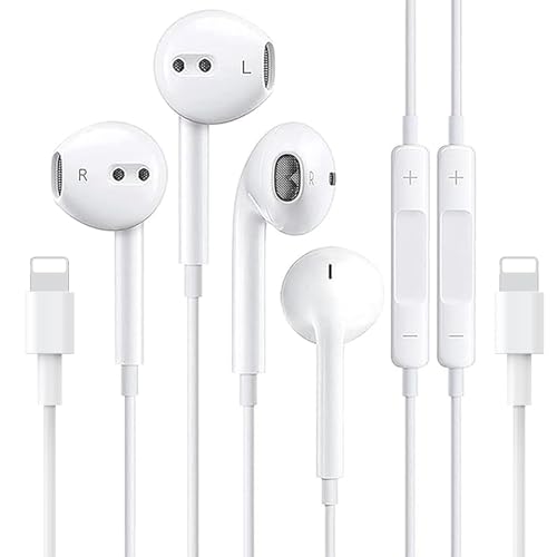 2 Packs-for iPhone Headphones Wired Earbuds Earphones Nosie Reduction Built-in Microphone & Volume Control Headsets Compatible with iPhone 14/13/12/11/XR/XS/X/8/7/SE/Pro/Pro Max/Support All iOS System