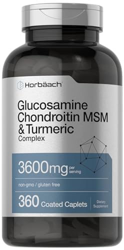 Glucosamine Chondroitin MSM | 3600 mg | 360 Caplets | Advanced Formula with Turmeric | Non-GMO, Gluten Free | by Horbaach