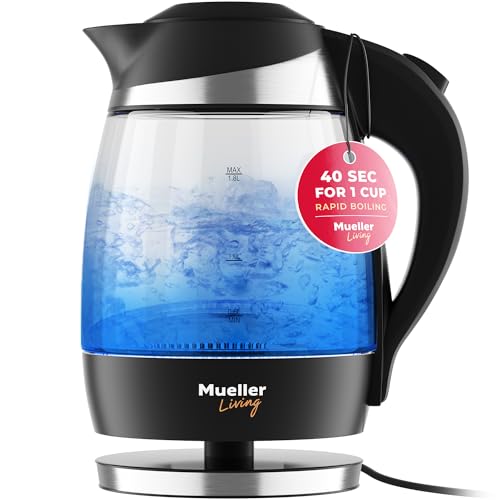 Mueller Ultra Kettle: Model No. M99S 1500W Electric Kettle with SpeedBoil Tech, 1.8 Liter Cordless with LED Light, Borosilicate Glass, Auto Shut-Off and Boil-Dry Protection