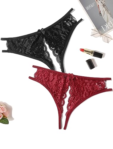 Avidlove Women Underwear Sexy Floral Lace Briefs with Cute Bow Center